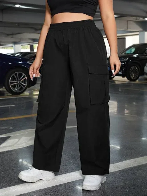 SHEIN Plus Flap Pocket Side Cargo Pants,0XL