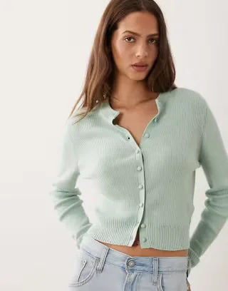 Abercrombie & Fitch knit micro cardigan in mint green