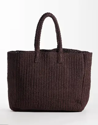 & Other Stories large structured straw tote bag in chocolate