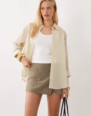 Mango Ketina tailored mini skort in green and pink stripe - part of a set