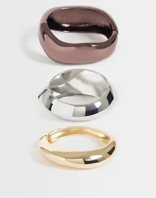 Reclaimed Vintage 3pk mixed metal bangles in silver and brown