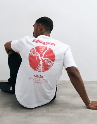 ONLY & SONS relaxed fit T-shirt with Rolling Stone back print in white