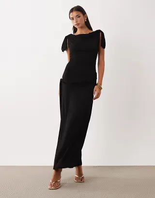 ASOS DESIGN fringe detail midi dress in black