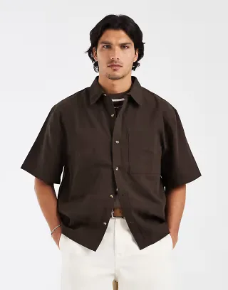 Cotton On boxy fit short sleeve shirt in brown