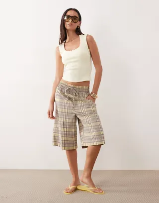 ASOS DESIGN longline shorts in check