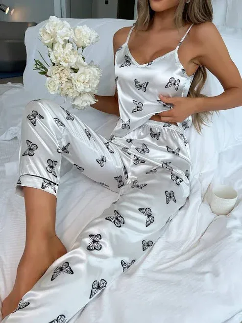 Shein Women's Butterfly Print Satin Pajama Set