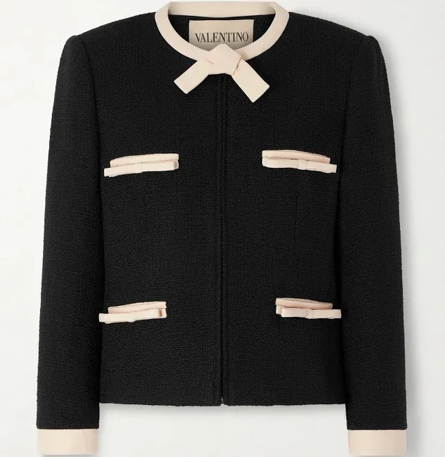 Valentino Garavani Bow-detailed Wool-blend Tweed Jacket - Women - Black Coats and Jackets - XL