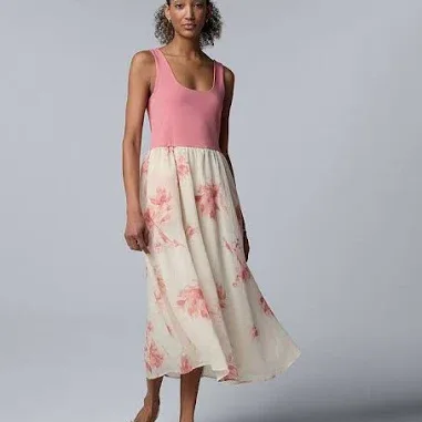 Women's Simply Vera Vera Wang Mixed Media Midi Dress, Size: XXL, Pink Water Blooms