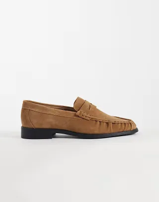 Noak made in Portugal loafers with ruched apron in tan suede