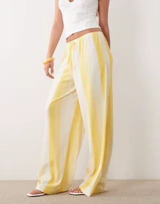 ASOS DESIGN shirred detail relaxed cami top set in vertical yellow stripe