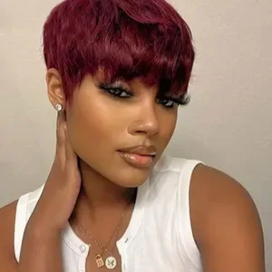 HD Lace Wig, 100% Human Hair, Glueless Preplucked Pixie Cut, Black Colored Short Style for African American Women, Natur