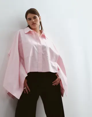 ARRANGE Curve oversized cape square cut cotton shirt in pink