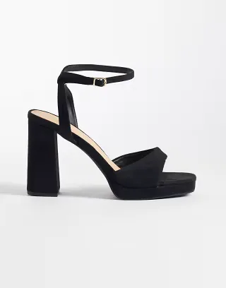SEQWL faux suede platform block heeled sandals in black