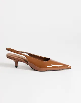 Topshop Ali kitten heel sling back pumps in tan patent