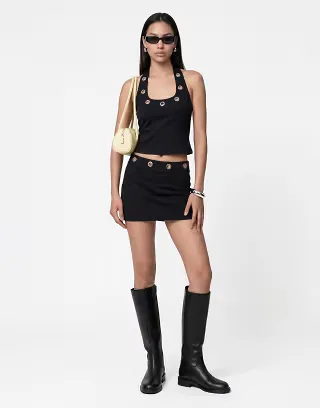 Noisy May mid rise eyelet mini skirt in black - part of a set
