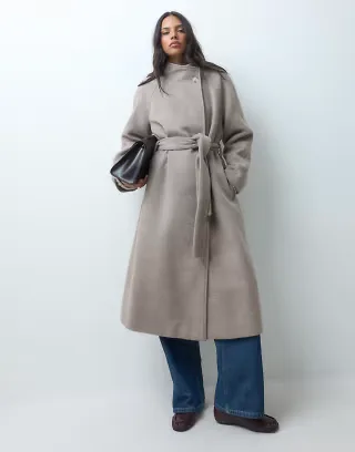 ASOS DESIGN formal longline waterfall coat with wool in oatmeal