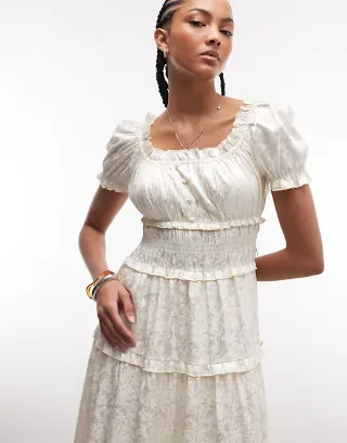 Daisy Street tiered midaxi dress in white jacquard