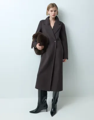 JDY longline formal coat in chocolate brown