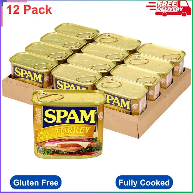 SPAM Oven Roasted Turkey, Canned Meat, 12 oz Can, 12 Pack, Gluten Free