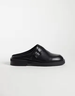 ASOS DESIGN mules with buckle detail and heel in black