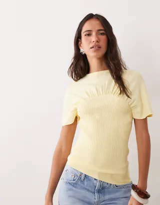 ASOS DESIGN ruched detail fine knit top in buttermilk