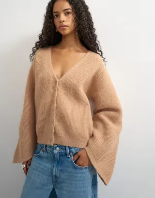 Topshop easy wide sleeve rib knit cardigan in cinnamon