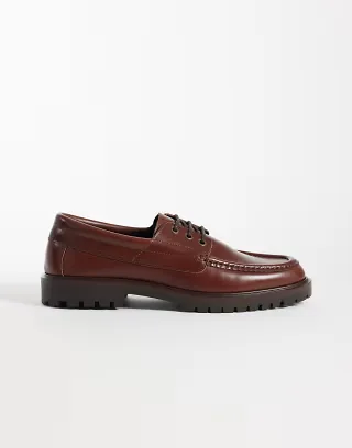 NOAK made In Portugal boat shoes with cleated sole in brown leather
