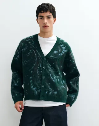 Reclaimed Vintage tapestry print oversized knit cardigan in forest green