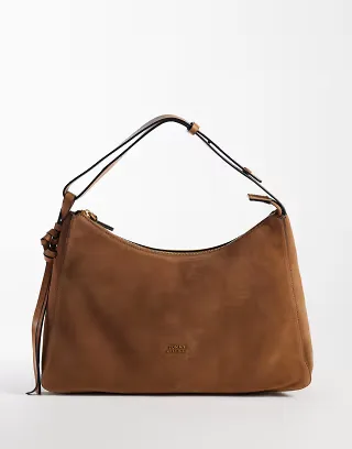 Tommy Hilfiger suede shoulder bag in tan