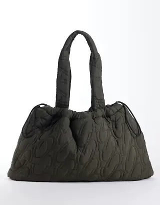 4505 woven logo quilted tote with adjustable toggle in coffee
