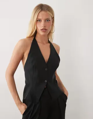 Mango Marga backless halterneck vest in black - part of a set