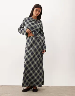 Nobody's Child Otto bias maxi skirt in blue and green plaid - part of a set