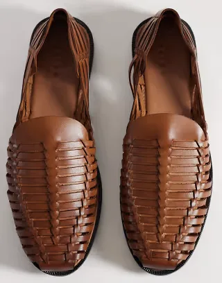 ASOS DESIGN woven fisherman sandals in tan leather