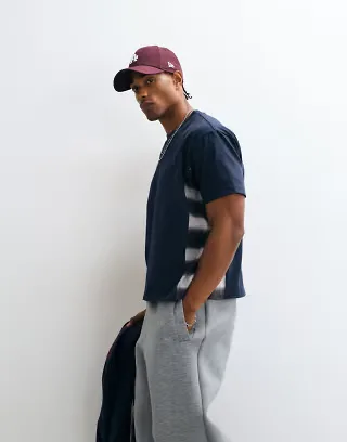 Colt x ASOS exclusive shadow plaid check side panel printed t-shirt in navy multi