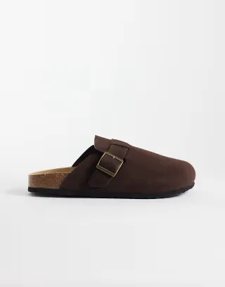 ASOS DESIGN mule sandals with cork sole in chocolate suede