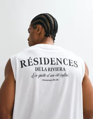 ONLY & SONS oversized fit tank with residences back print in white