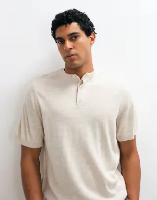 ASOS DESIGN relaxed knit henley in ecru