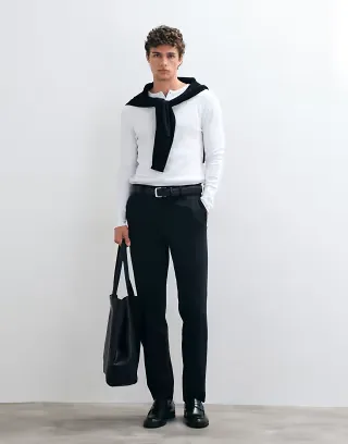 Selected set slim fit jersey pants in black