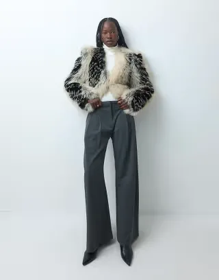 Weekday pleated wide leg pants in dark gray melange