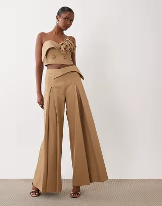 ASOS LUXE tailored pants with waistband detail in taupe - part of a set