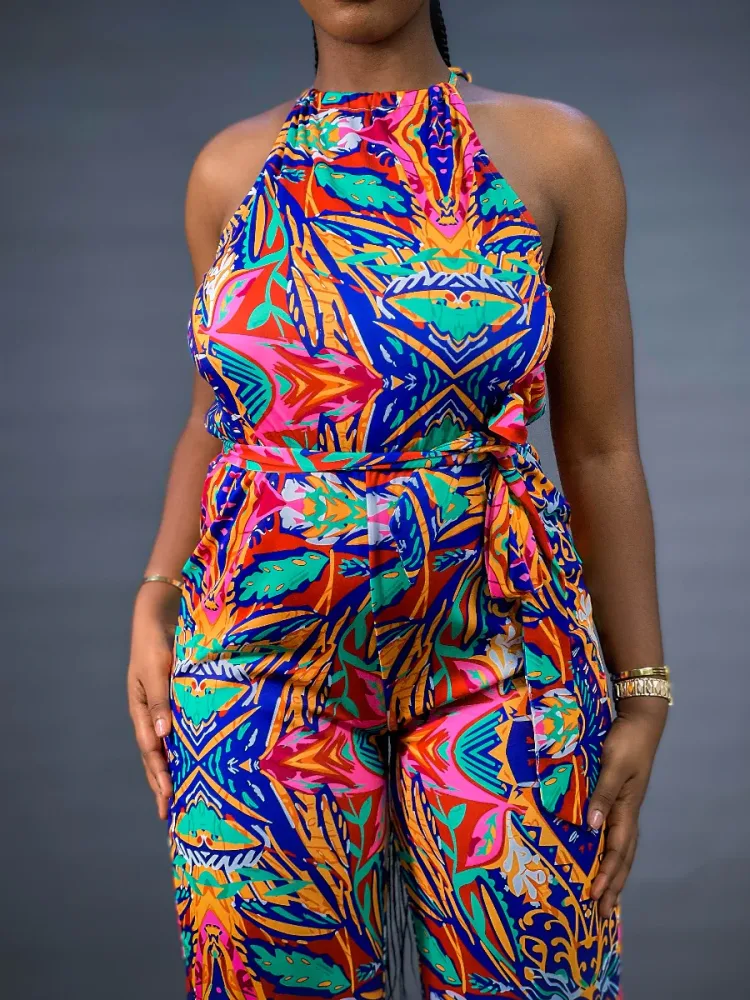 TROPICAL HALTER NECK JUMPSUIT