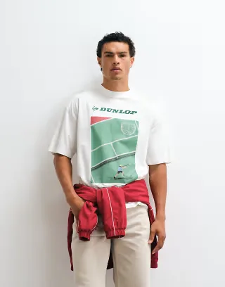 ASOS DESIGN oversized tee with Dunlop Tennis print in white