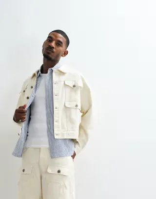 Liquor N Poker boxy denim carpenter jacket in ecru - part of a set