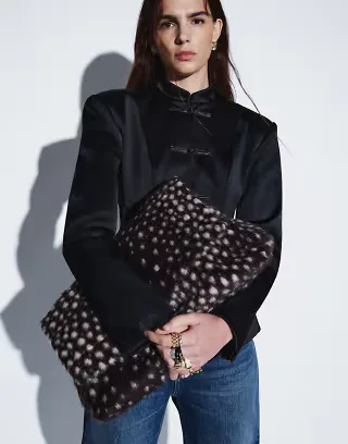 ASOS DESIGN faux fur clutch in deer print
