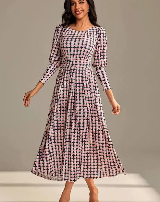 Jolie Moi Women's Long Puff Sleeved Jersey Maxi Dress