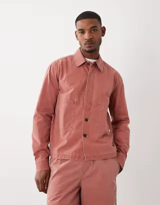 Farah Mattison long sleeve logo shacket in red - part of a set