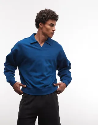 4505 cotton oversized polo sweatshirt with quick dry finish in deep blue