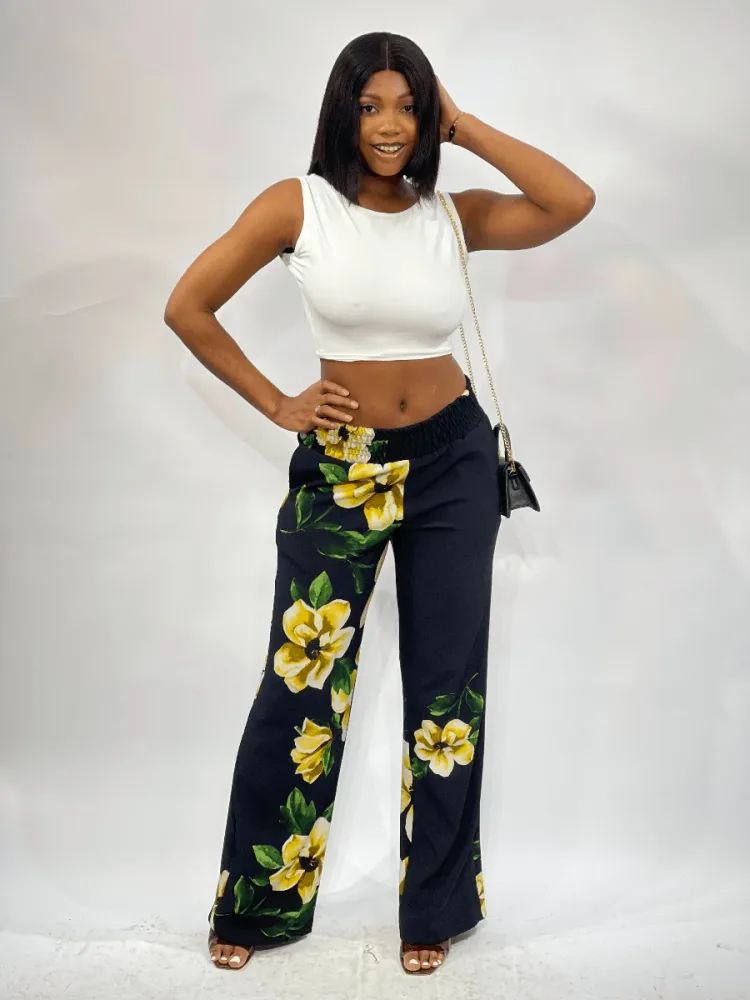STRETCH WAIST FLORAL PANT
