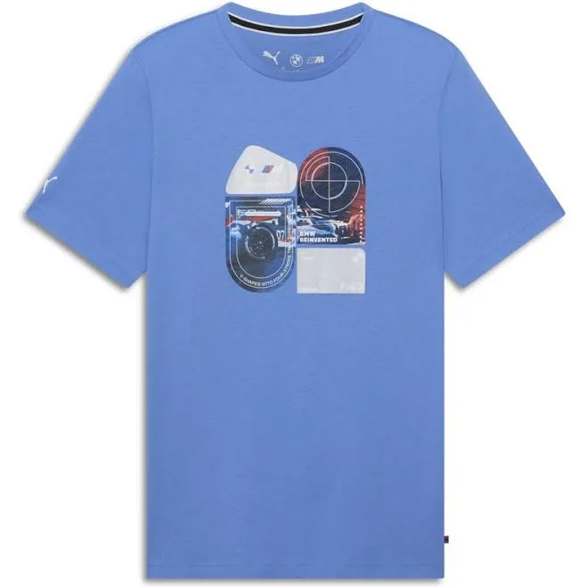 Mens BMW M Motorsport Car Graphic Crew Neck Short Sleeve T-Shirt Blue Casual