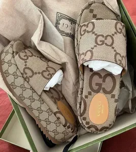 Designer Fashion Embroidered Canvas Slippers - Linen Flat Mules Platform Sandals with High Heel Shoes
